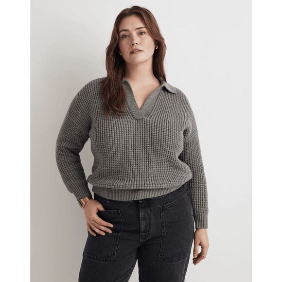 Madewell Waffle-Knit Henley Sweater - Grey - 1X - Picture 1 of 8
